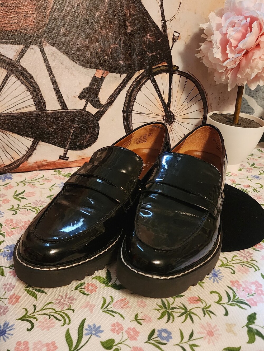 Women's Franco Sarto Black Patent Leather Penny Loafers